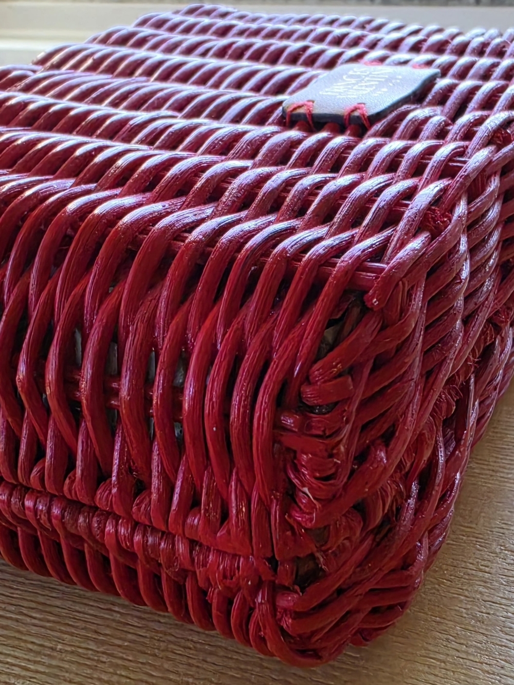 Frances Valentine Red Woven Crossbody Bag with Gold Chain - Picture 9 of 10